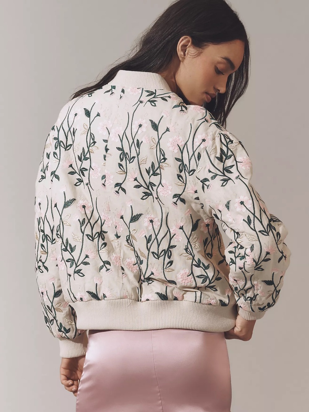 Anthropologie Avec Les Filles Cream Pink Floral Bomber Jacket Size XL - Picture 3 of 8